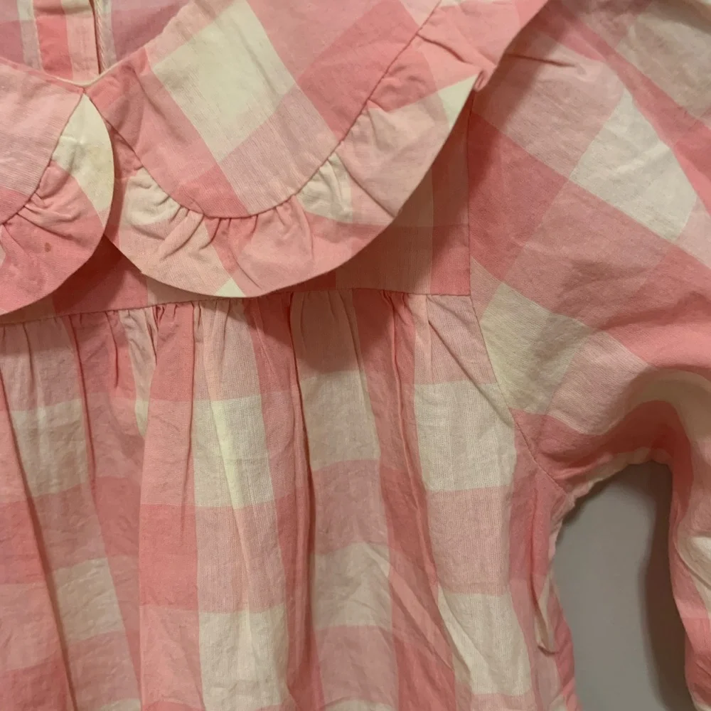 DOEN Pink Checkered Dress with Peter Pan Collar